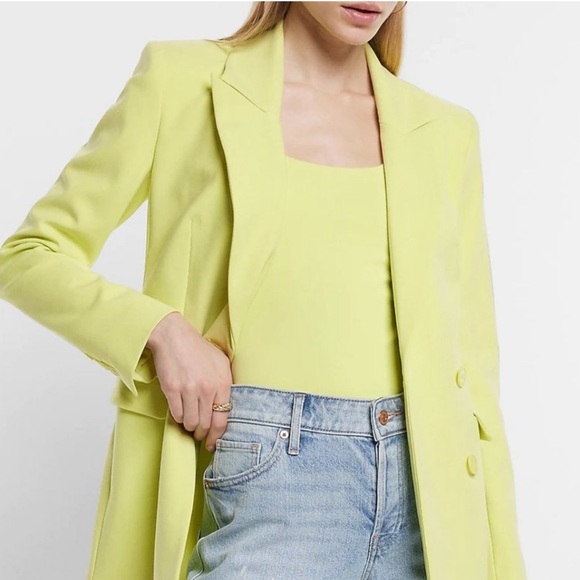 EXPRESS CHARTREUSE DOUBLE BREASTED HOURGLASS BLAZER - Picture 4 of 5
